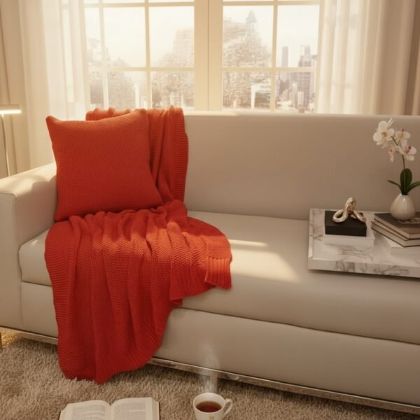 The Cozy Eddit | Sunset Ember | Handknit Throw + 2 Cushion Combo |