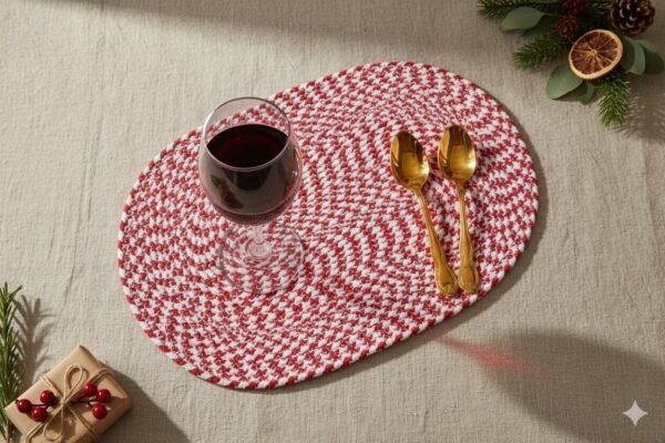 Red and White table mat
