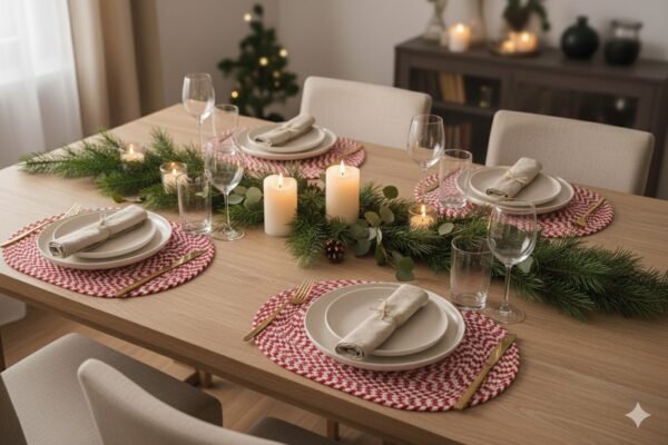 Red and White table mat